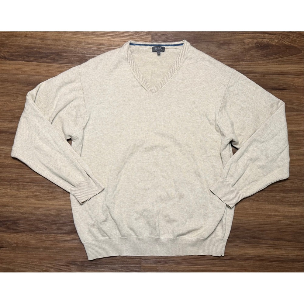 Wolsey Mens V-Neck Knit Sweater Oatmeal Beige 100% Cotton Fox Logo Sz XL